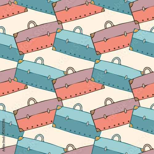 Seamless vector pattern vintage travelling design of pink and blue luggage bags