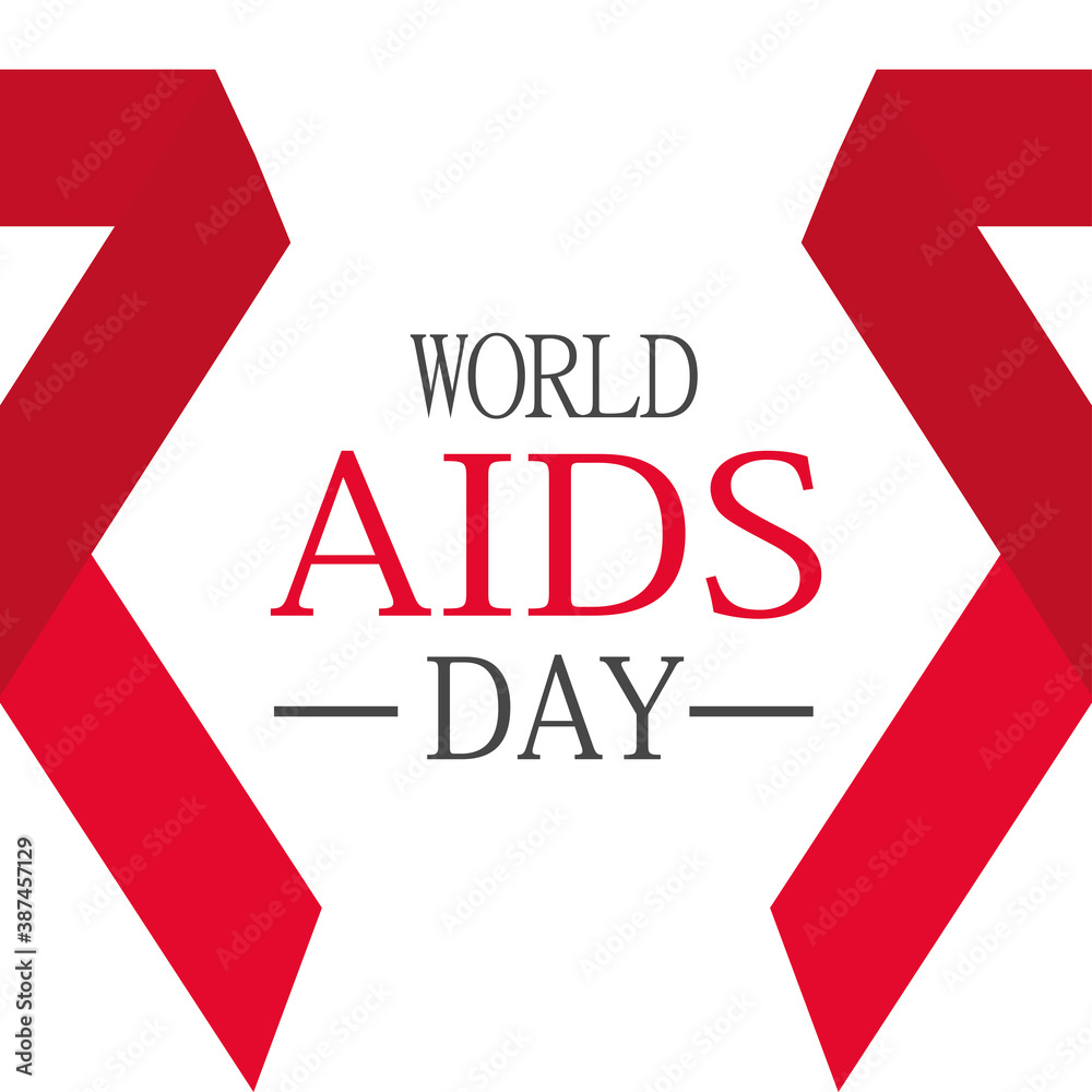 Fototapeta premium world aids day, red awareness ribbons and text card