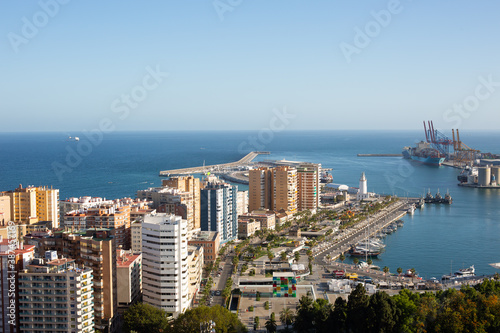 Panoramic view from the mountain to the big cruise port, yacht marinas, against the backdrop of the Mediterranean sea © Alona