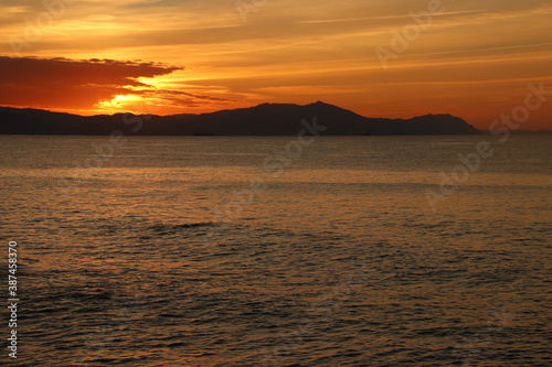 Sunset in the sea in a summer day