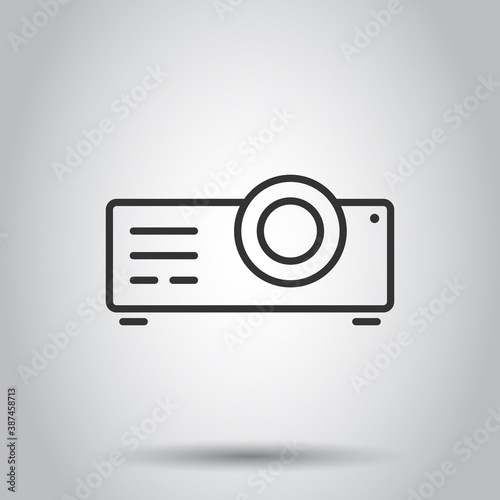 Video projector sign icon in flat style. Cinema presentation device vector illustration on white isolated background. Conference business concept.