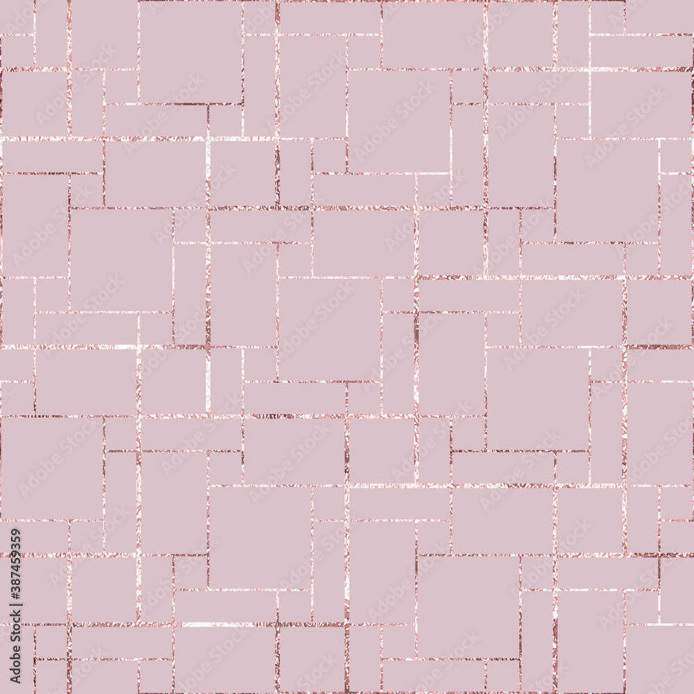 Geometric seamless pattern. Texture glitter foil. Pink girly background. Stylish lines. Beauty rose gold pattern. Luxury marble effect. Beautiful trellis. Roses golden. Elegant design prints. Vector