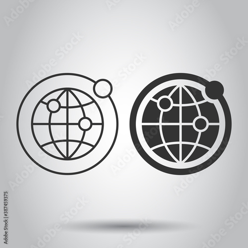 Earth planet icon in flat style. Globe geographic vector illustration on white isolated background. Global communication business concept.