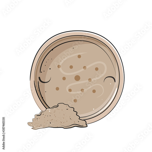 Face loose powder in plastic case, cosmetic product. Vector illustration.