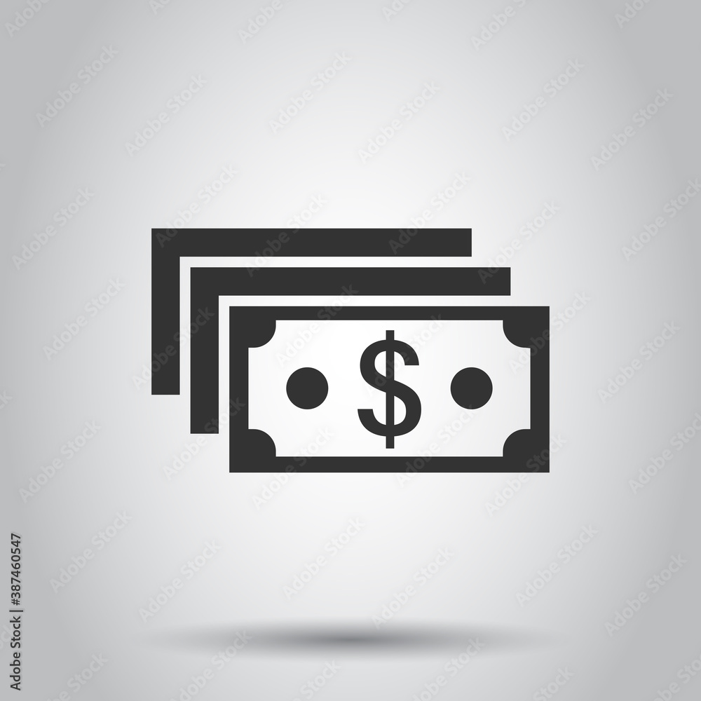 Dollar currency banknote icon in flat style. Dollar cash vector illustration on white isolated background. Banknote bill business concept. Dollar currency banknote icon in flat style. Dollar cash vector illustration on white isolated background. Banknote bill business concept.