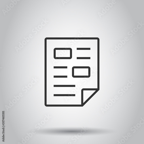 Document note icon in flat style. Paper sheet vector illustration on white background. Notepad document business concept.