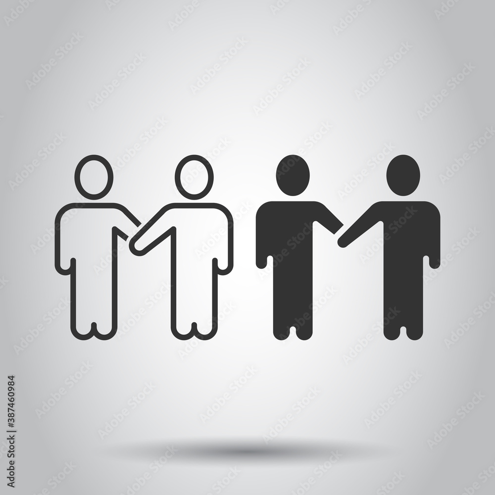 Greetings gesture icon in flat style. People handshake vector illustration on white isolated background. Hand shake business concept. Greetings gesture icon in flat style. People handshake vector illustration on white isolated background. Hand shake business concept.