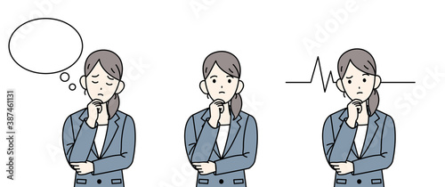 ビジネスウーマン　会社員　考える　悩む　仕草