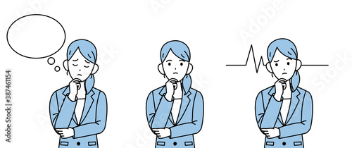 ビジネスウーマン　会社員　考える　悩む　仕草