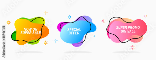 illustration of a set of labels and tag promotion with abstract colorful gradient