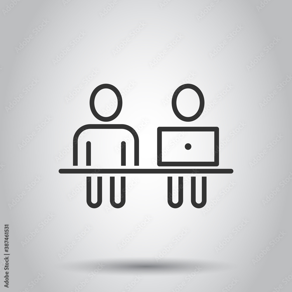 People with laptop computer icon in flat style. Pc user vector illustration on white isolated background. Office manager business concept. People with laptop computer icon in flat style. Pc user vector illustration on white isolated background. Office manager business concept.