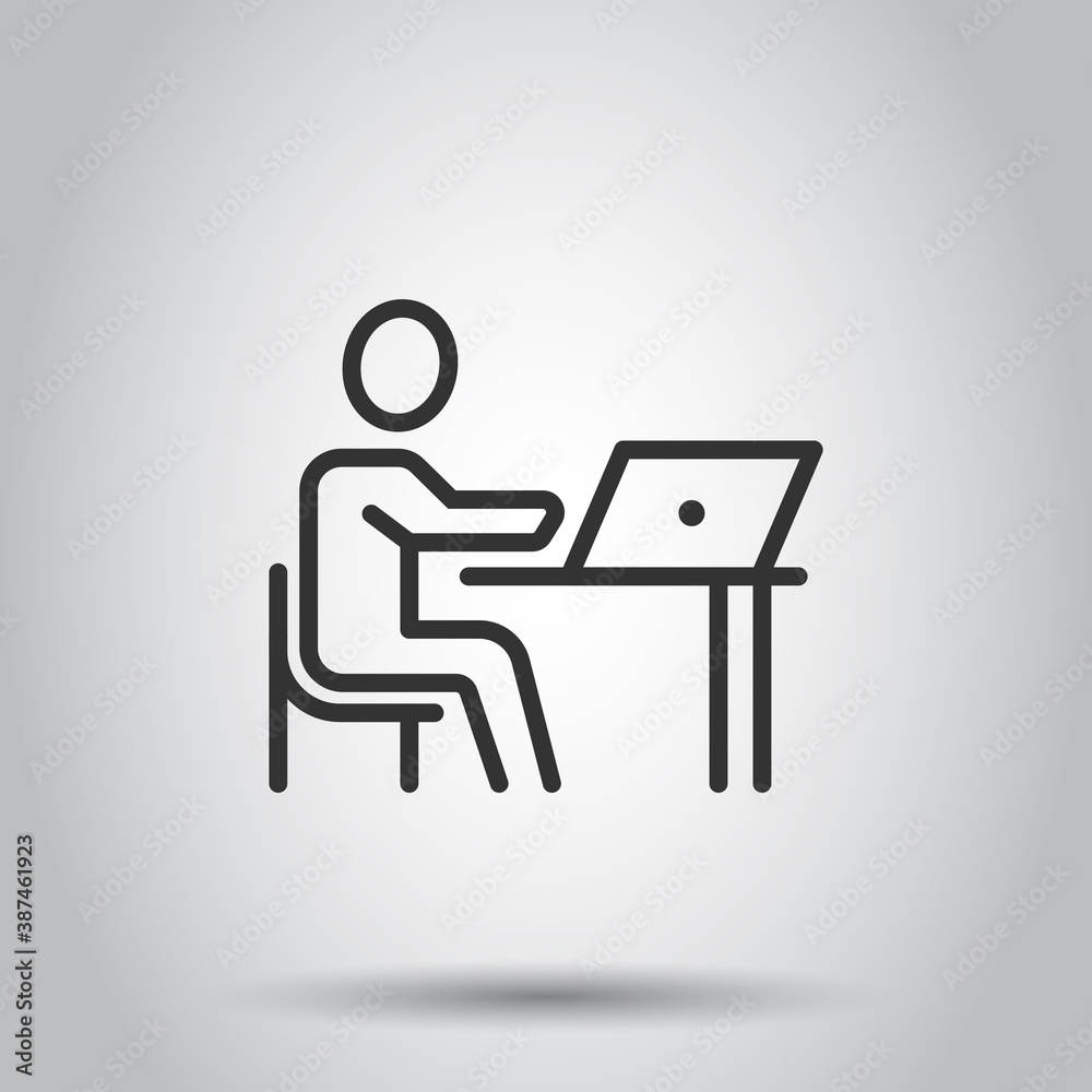 People with laptop computer icon in flat style. Pc user vector illustration on white isolated background. Office manager business concept. People with laptop computer icon in flat style. Pc user vector illustration on white isolated background. Office manager business concept.