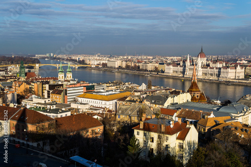 Landscape with the Danube river and the hungaryan Parliament. Budapest, Hungary.