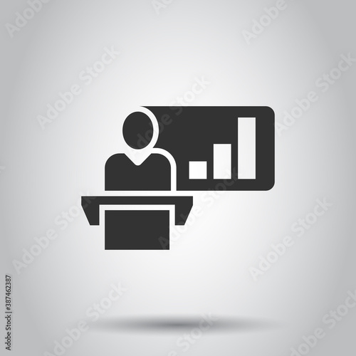 People on podium icon in flat style. Speaker vector illustration on white isolated background. Audience orator business concept.