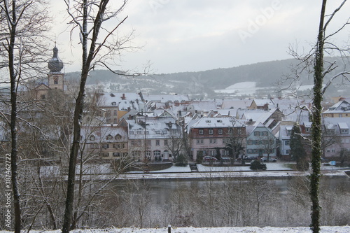 cityshape of snowed marktheidenfeld with main river photo