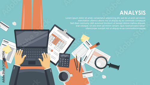 Business analysis and analytics concept. Modern flat design concept of web page design for website and mobile website. Flat vector illustration
