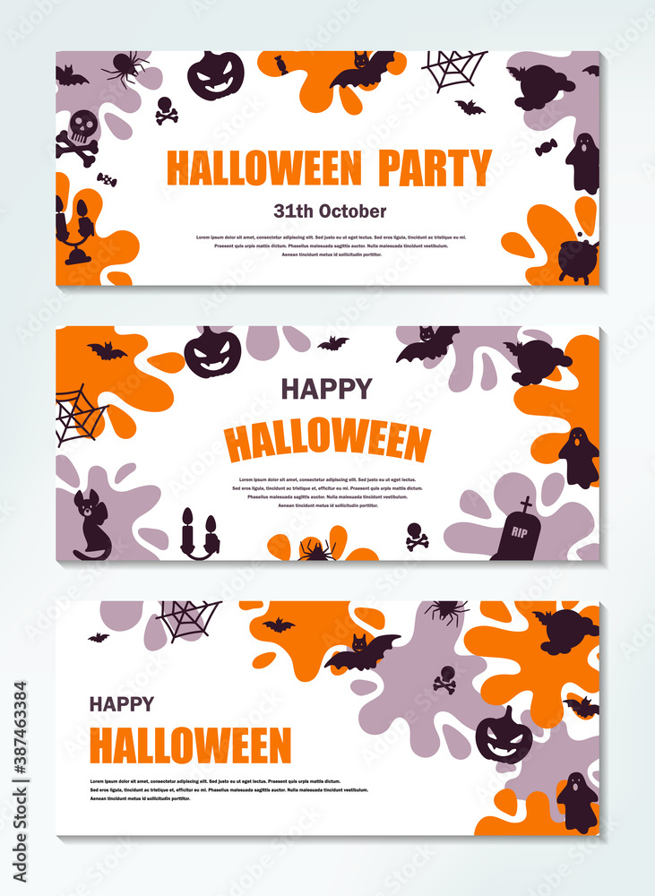 Set of Halloween horizontal banner. Space for text. Vector illustration