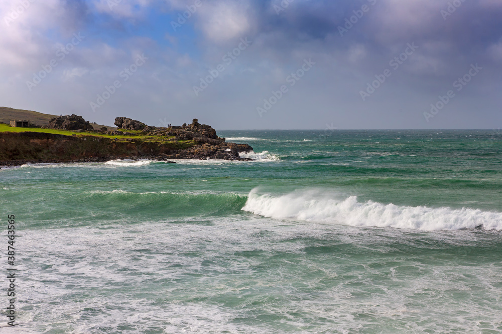 Rough seas on Porthmeor Beach, St. Ives, Cornwall, UK