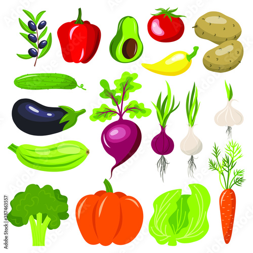 Vegetables isolated collection set icon. Vector flat graphic cartoon illustration design. 