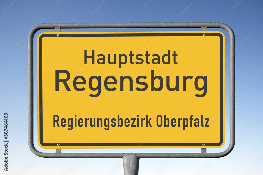 Ortstafel, Hauptstadt Regensburg, Regierungsbezirk Oberpfalz (Symbolbild)