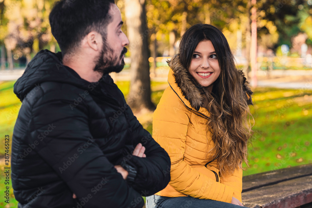 happy couple in the park. selective focus happy couple in the park. selective focus