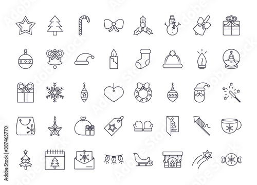 Wallpaper Mural happy merry christmas, celebration season event traditional, set, icons line fill Torontodigital.ca