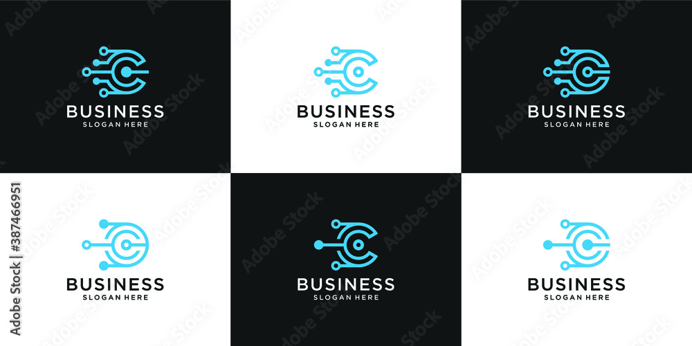 Set of abstract letter c logo design template for technology Set of abstract letter c logo design template for technology