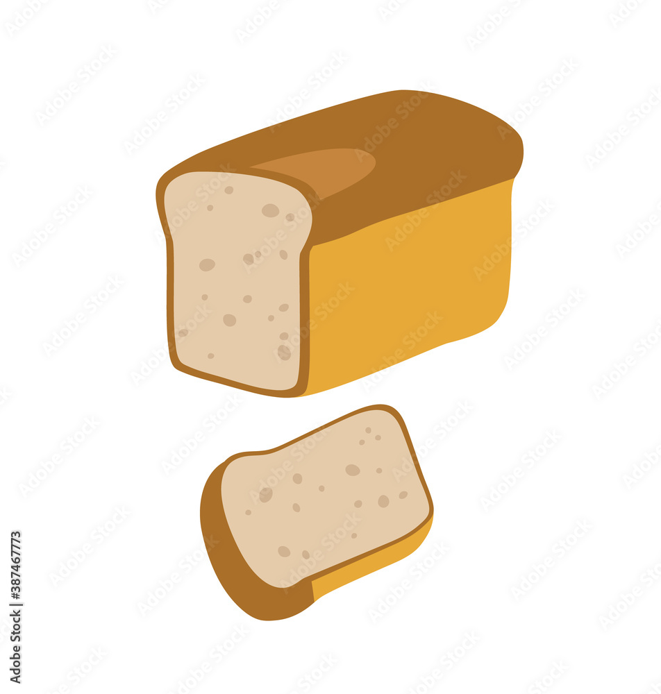 Vector illustration of a white bread break and a slice of bread brick. Hand-drawn white bread set isolated on white background. Baking products. Healthy eating. Vector illustration of a white bread break and a slice of bread brick. Hand-drawn white bread set isolated on white background. Baking products. Healthy eating.