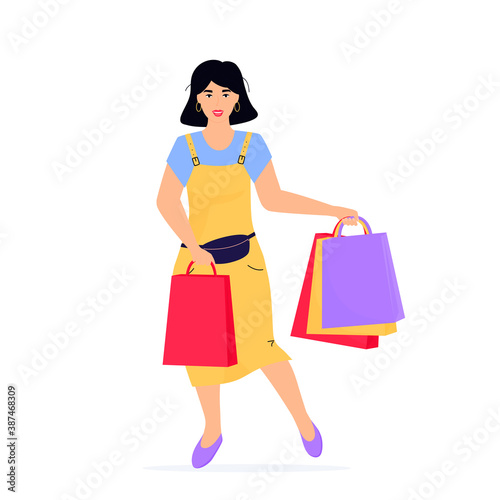 Black Friday Sale banner. Girl with shopping bags