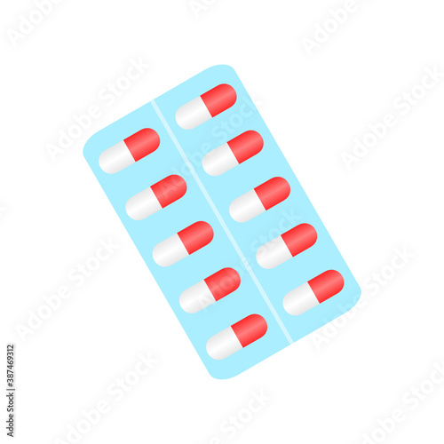 Medical pill icon on the white background. Medicine, pharmacy, hospital of drugs. Medication, pharmaceutics concept. Vector illustration. Drugs flat icon: pill, capsule, bottle.