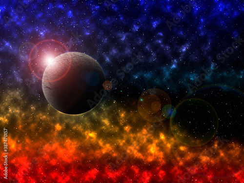 Fototapeta Naklejka Na Ścianę i Meble -  Background space and planet in the rays of a star