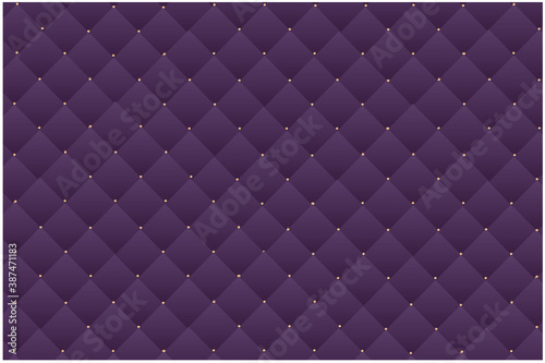 purple leather sofa texture background.  Vector abstract upholstery or matte purple leather texture sofa background and antique bronze nails for antique furniture decoration flower head pattern