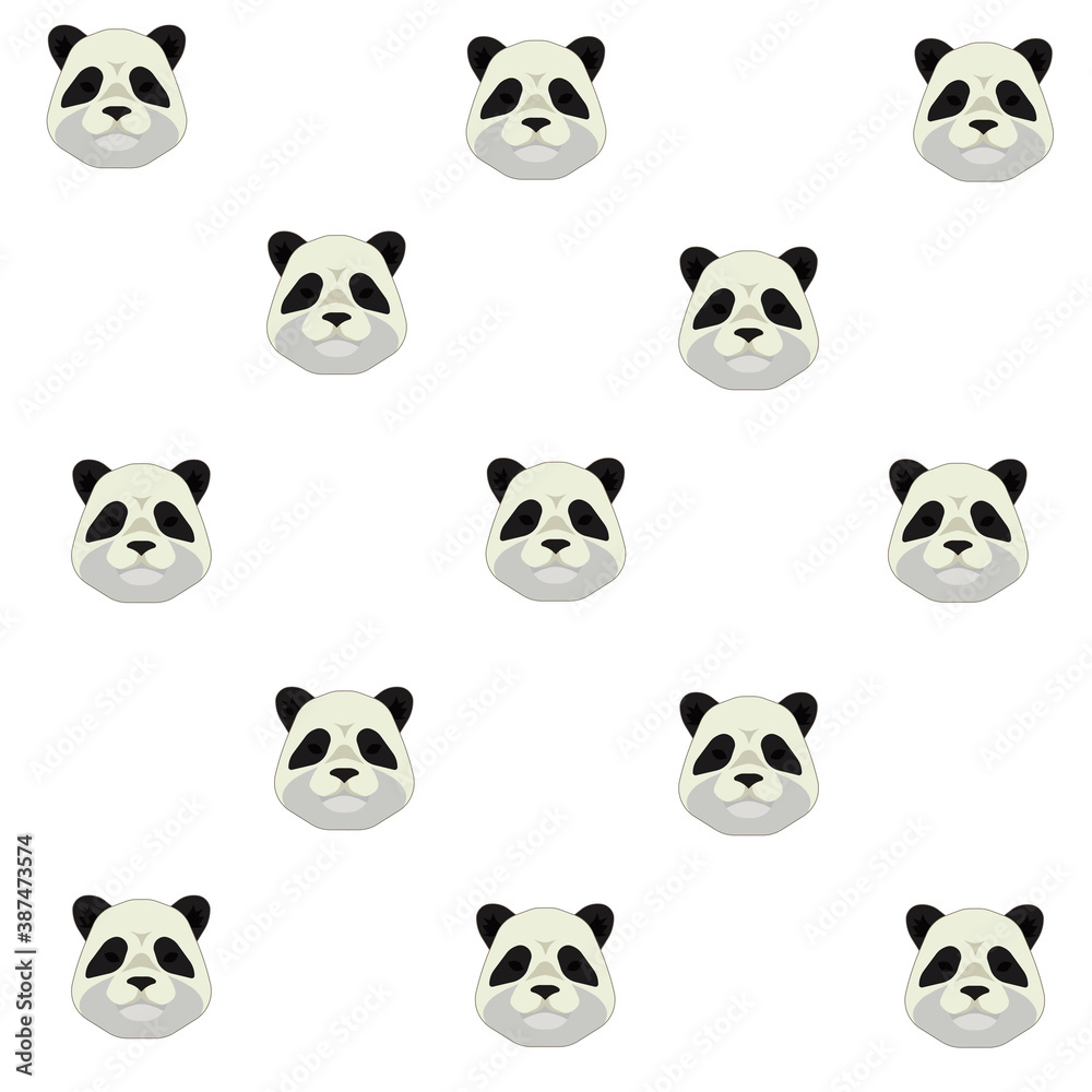 Heads of Pandas in Cartoon design style as a pattern, vector stock illustration on white isolated background, concept of Asia and Chinese Culture, Wild Animals and Wildlife sanctuary, also Bears. Heads of Pandas in Cartoon design style as a pattern, vector stock illustration on white isolated background, concept of Asia and Chinese Culture, Wild Animals and Wildlife sanctuary, also Bears.