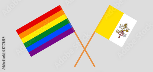Crossed flags of Vatican and LGBTQ