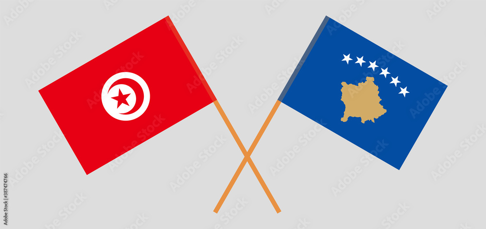 Crossed flags of Tunisia and Kosovo Crossed flags of Tunisia and Kosovo