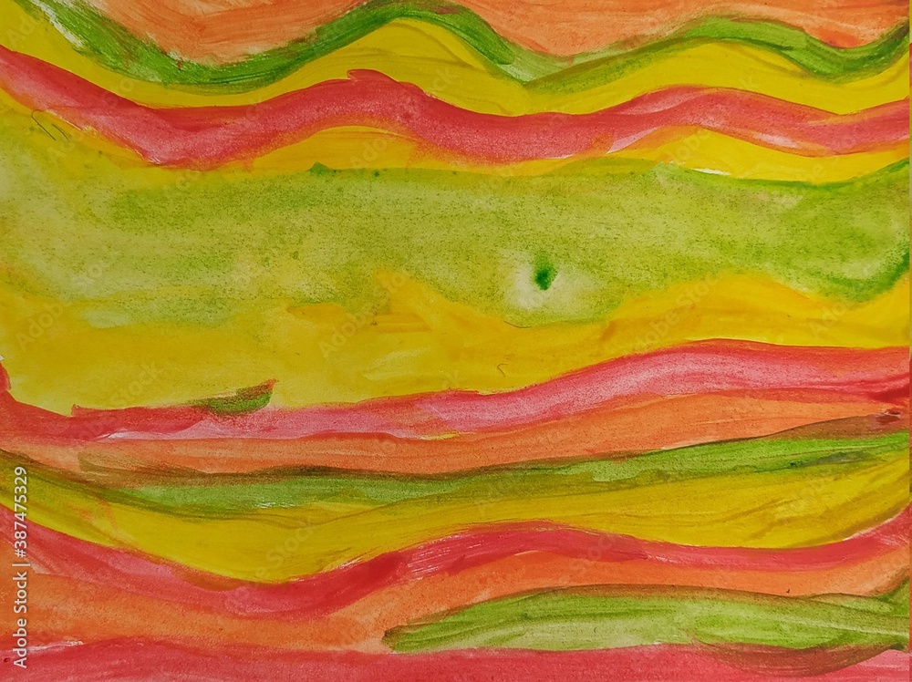 red , yellow, green waves, color gradient on paper