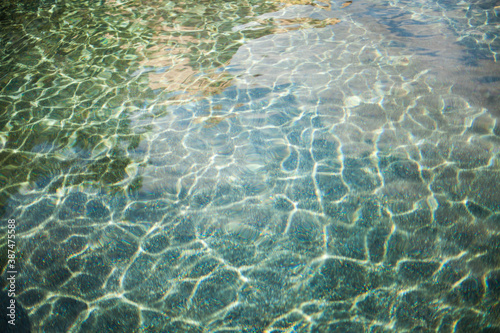 Photography Light Captured in Aqua and Green Patterned Ripples on Swimming Pool Water