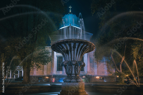 Transfiguration Cathedral in Odessa at night.