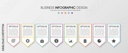 Colourful infographic template with 8 options. Flowchart. Vector