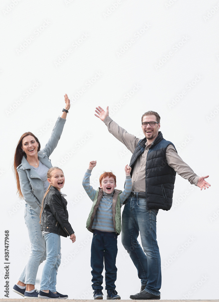 Fototapeta premium happy family with kids standing together