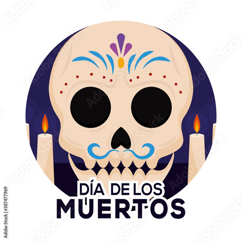 Dia de los muertos button with a mexican skull - Vector