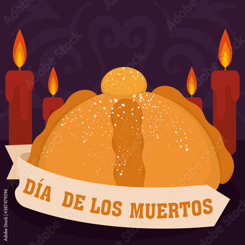 Dia de los muertos poster with a bread - Vector
