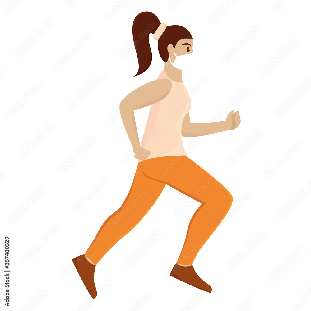 Isolated woman running with mask exercise - Vector Isolated woman running with mask exercise - Vector