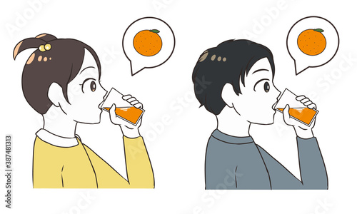 オレンジジュースを飲む　子供