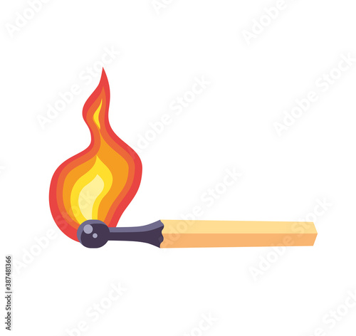 Burning match flat vector isolated