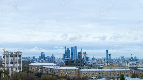 Moscow downtown under dramatic cloudy sky in autumn
