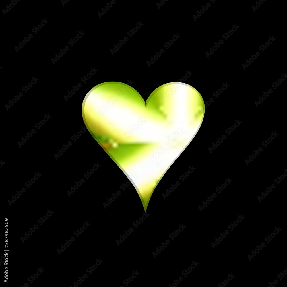 white heart with a green tint of leaves on a white background.