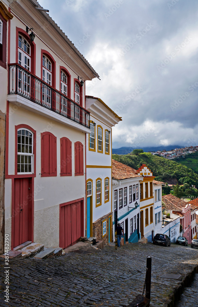 Fototapeta premium Ancient street in historical city of Ouro Preto, Brazil 