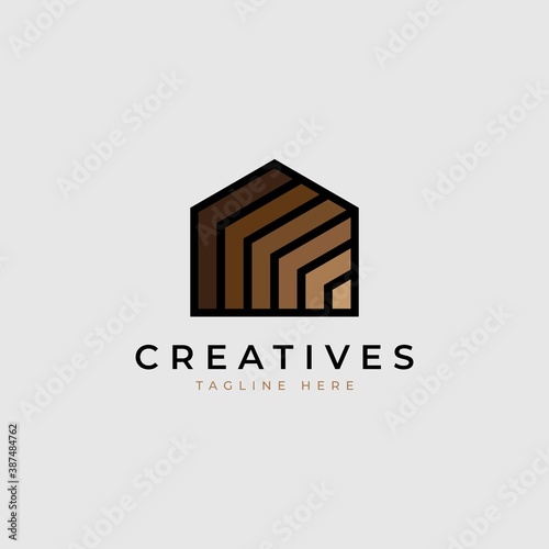 wood house home logo design illustration vector template  photo