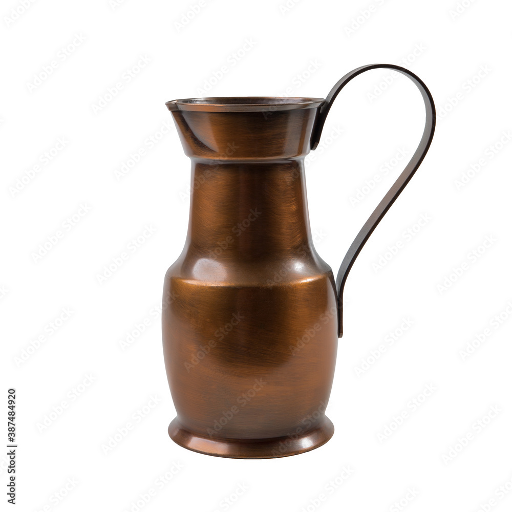 Old copper jug, vase, isolated on white background.